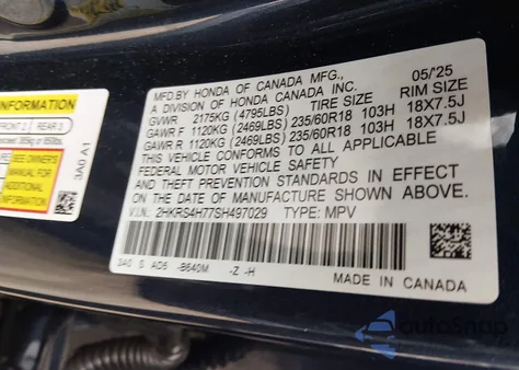 2025 Honda Cr-V Ex-L Awd z USA, uszkodzony, nr VIN 2HKRS4H77SH497029